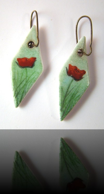 boucles d'oreilles losange printemps coquelicot